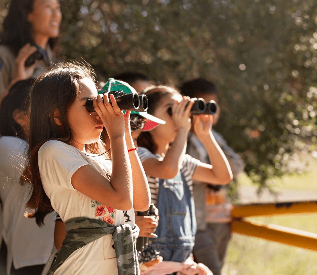 Children looking through binoculars